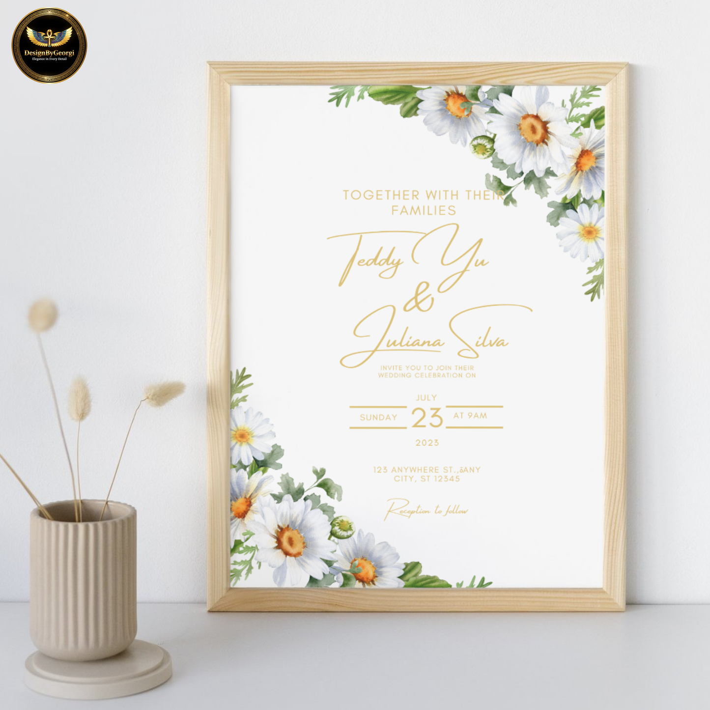 White Daisy Invite, Minimal Wedding, Editable Canva, Digital Wedding, Modern Invite, Printable Cards, Garden Wedding, Elegant Wedding, Corner Flower, Instant Download, Bridal Shower, Romantic Invite, Simple Wedding