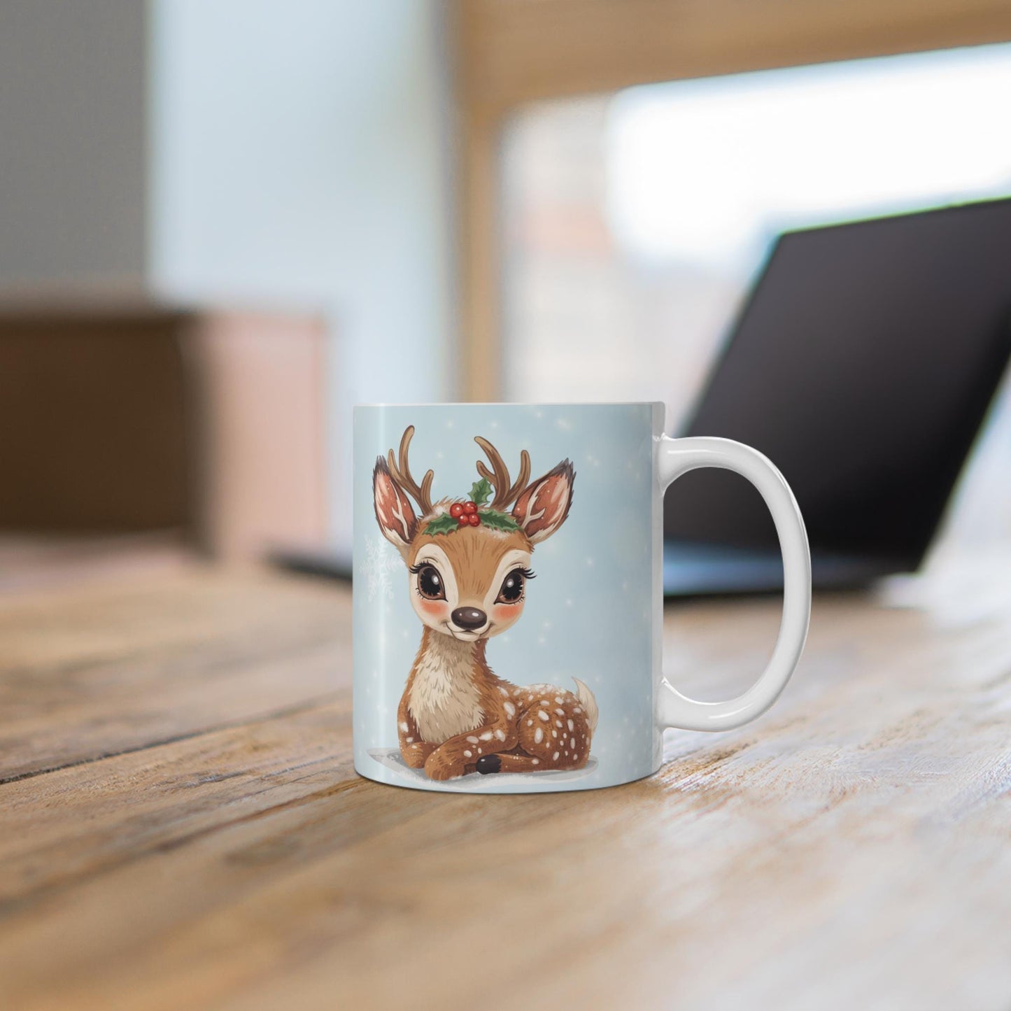 Merry Christmas Reindeer Mug | Holiday Ceramic Coffee Cup