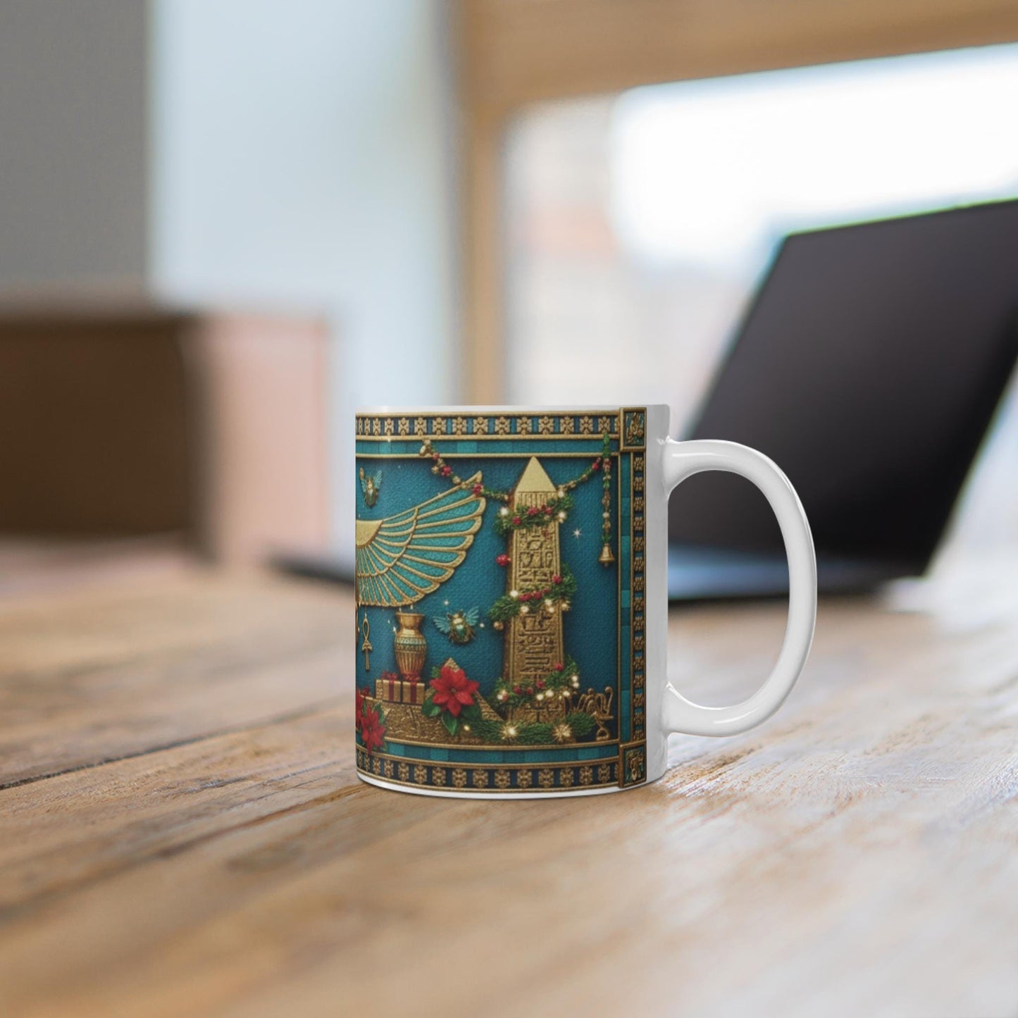 Egyptian Scarab Christmas Mug | Holiday Scarab Beetle Coffee Cup