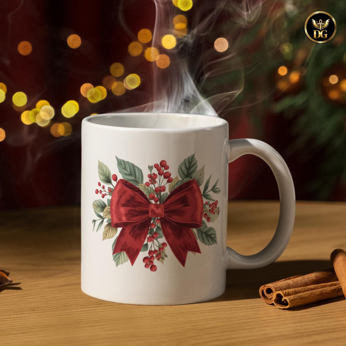 Editable Merry & Bright Christmas Bow Template • Add Any Name • Canva Link • Coquette Red Ribbon Mug  Shirt Design