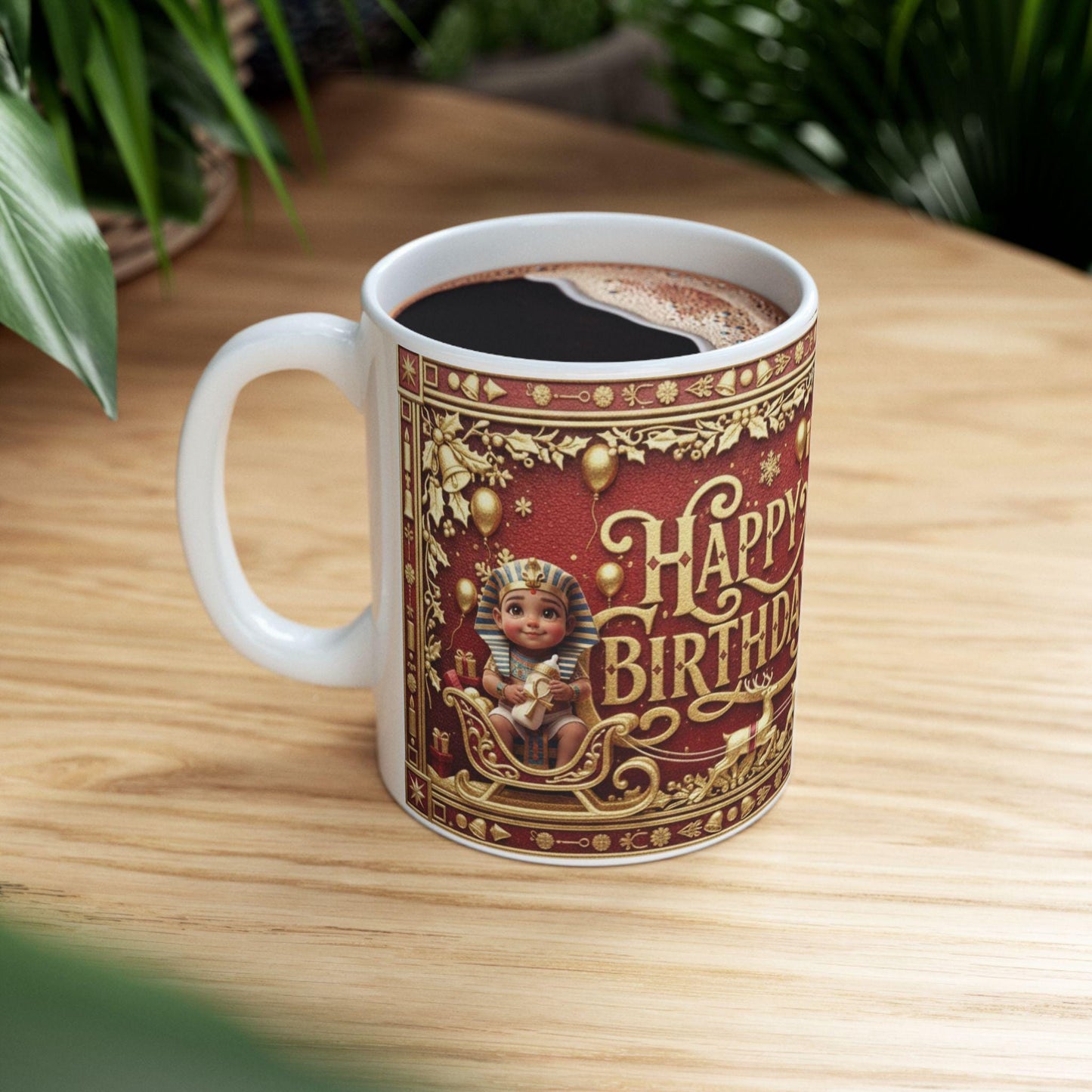 Happy Birthday gold ornament design Mug “A Royal Birthday for the Little Pharaoh” Mug Design | Ceramic coffee cup