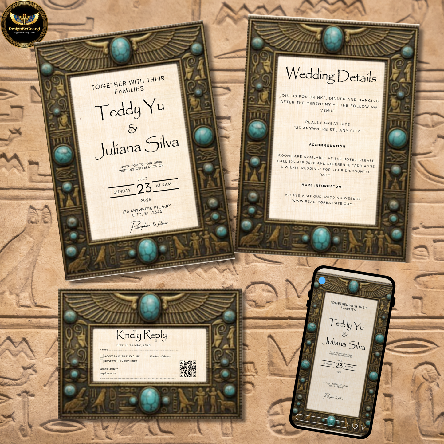 Vintage frame – Turquoise jewelry – Creamy papyrus background – Egyptian luxury style