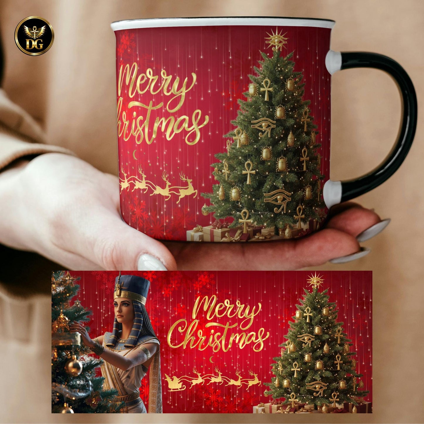 Egyptian Pharaoh Christmas Mug Unique Egyptian Christmas Coffee Cup Merry Christmas GiftMerry Christmas Tree Mug Accent Coffee Mug (11/15oz)
