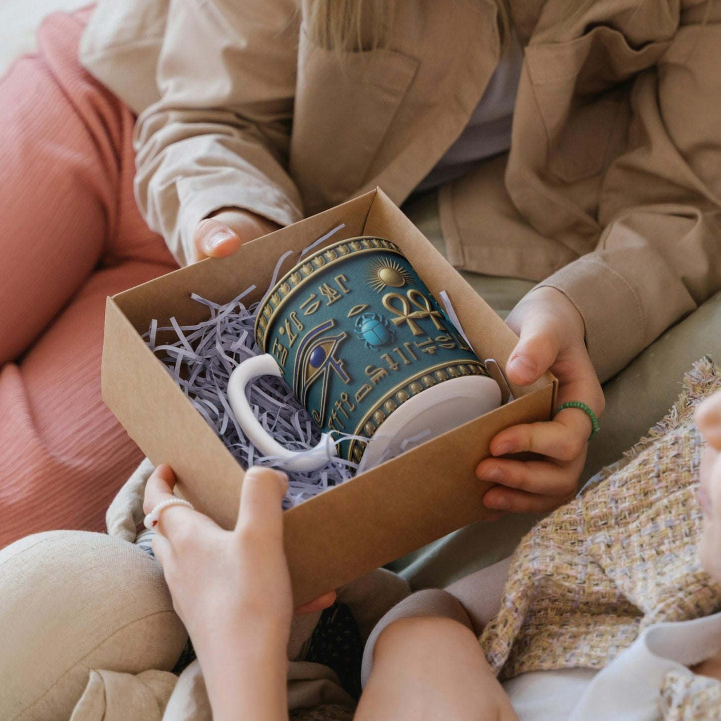 Egyptian Hieroglyphs Ankh Eye Mug | Ancient Egypt Scarab Symbols