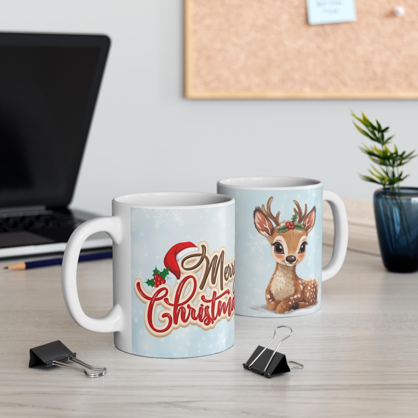 Merry Christmas Reindeer Mug | Holiday Ceramic Coffee Cup