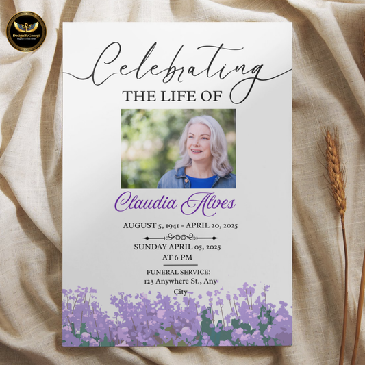 Funeral Invitation Template White Background with Soft Mauve Florals Editable Canva Memorial Digital Download