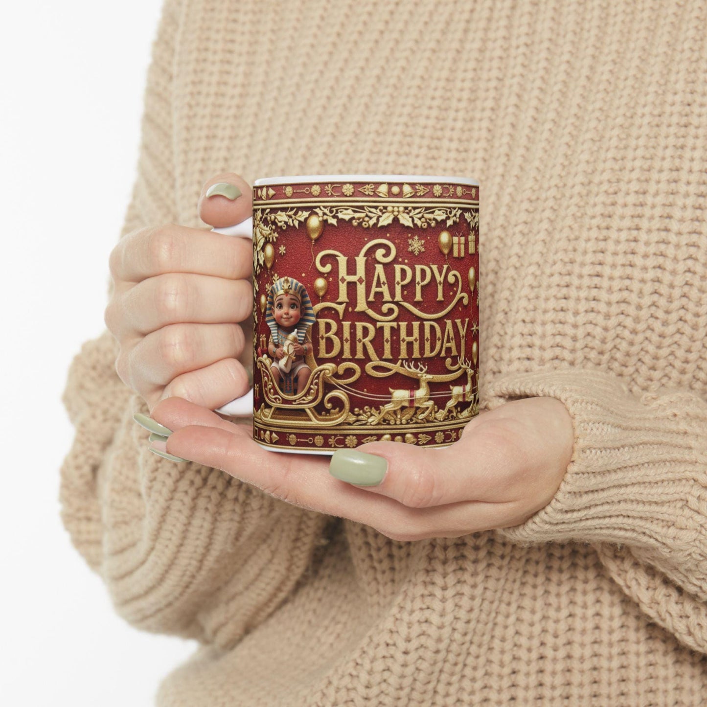 Happy Birthday gold ornament design Mug “A Royal Birthday for the Little Pharaoh” Mug Design | Ceramic coffee cup