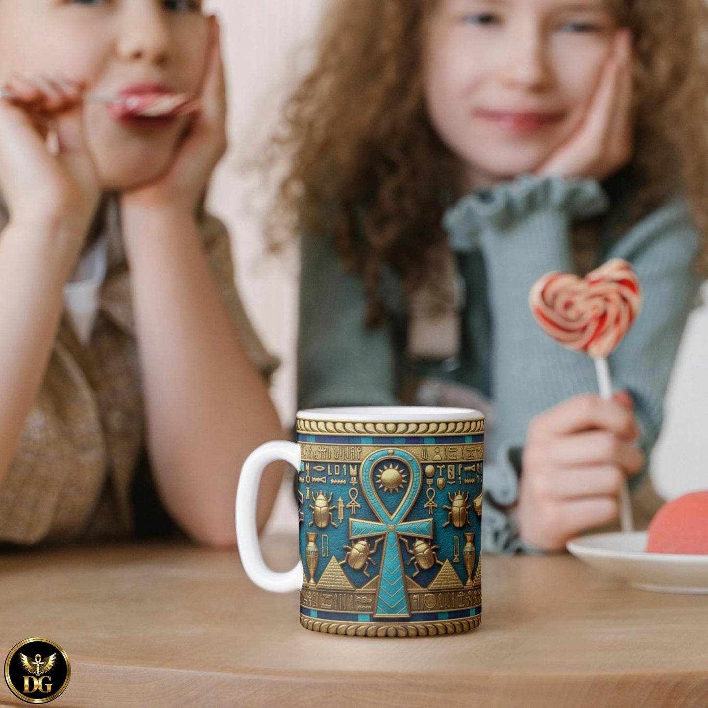 Egyptian Ankh and Eye Mug | Ancient Egyptian Hieroglyphics, Scarab and Pyramid Design