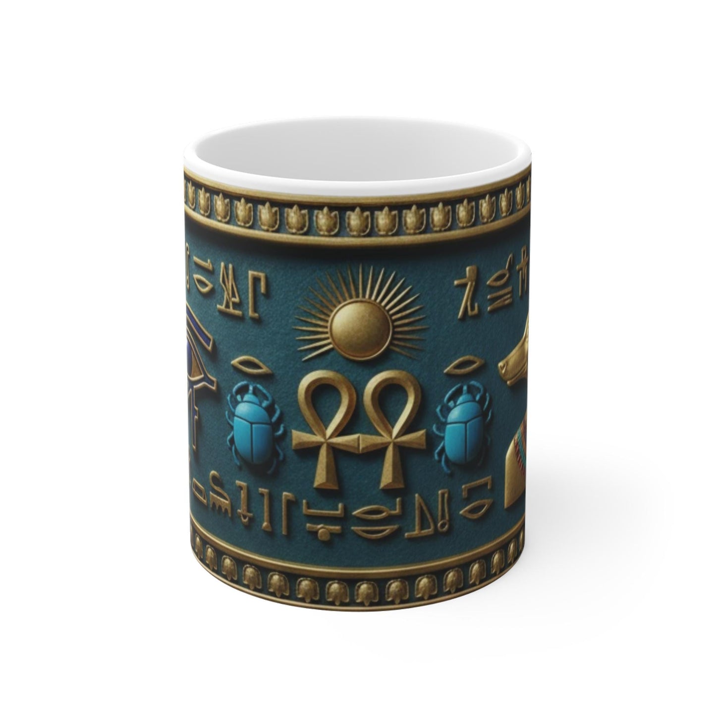 Egyptian Hieroglyphs Ankh Eye Mug | Ancient Egypt Scarab Symbols