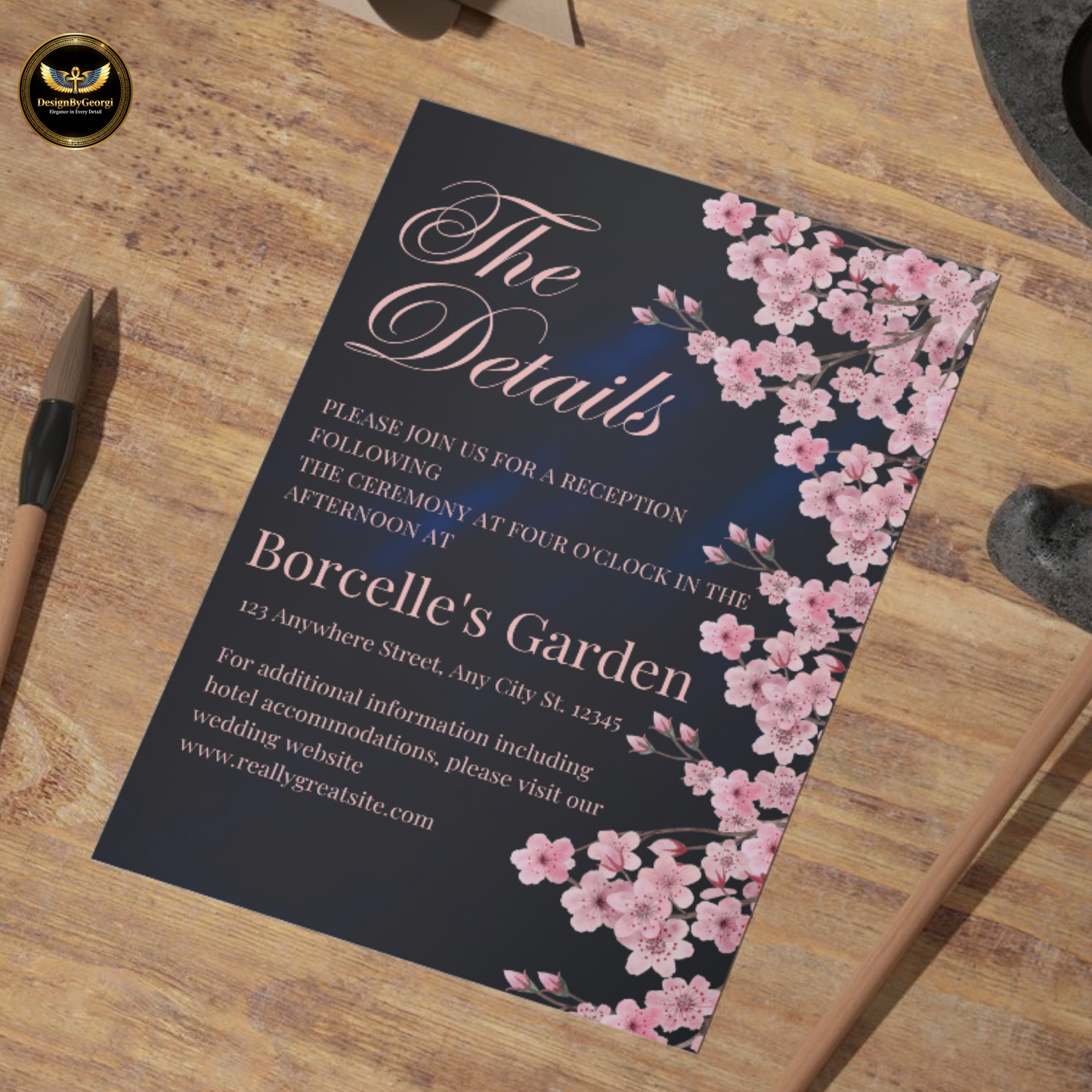 Navy & Blush Velvet Luxury Wedding Invitation Template, Editable Canva Wedding Suite, Elegant Navy Blue Blush Pink Rose Invite