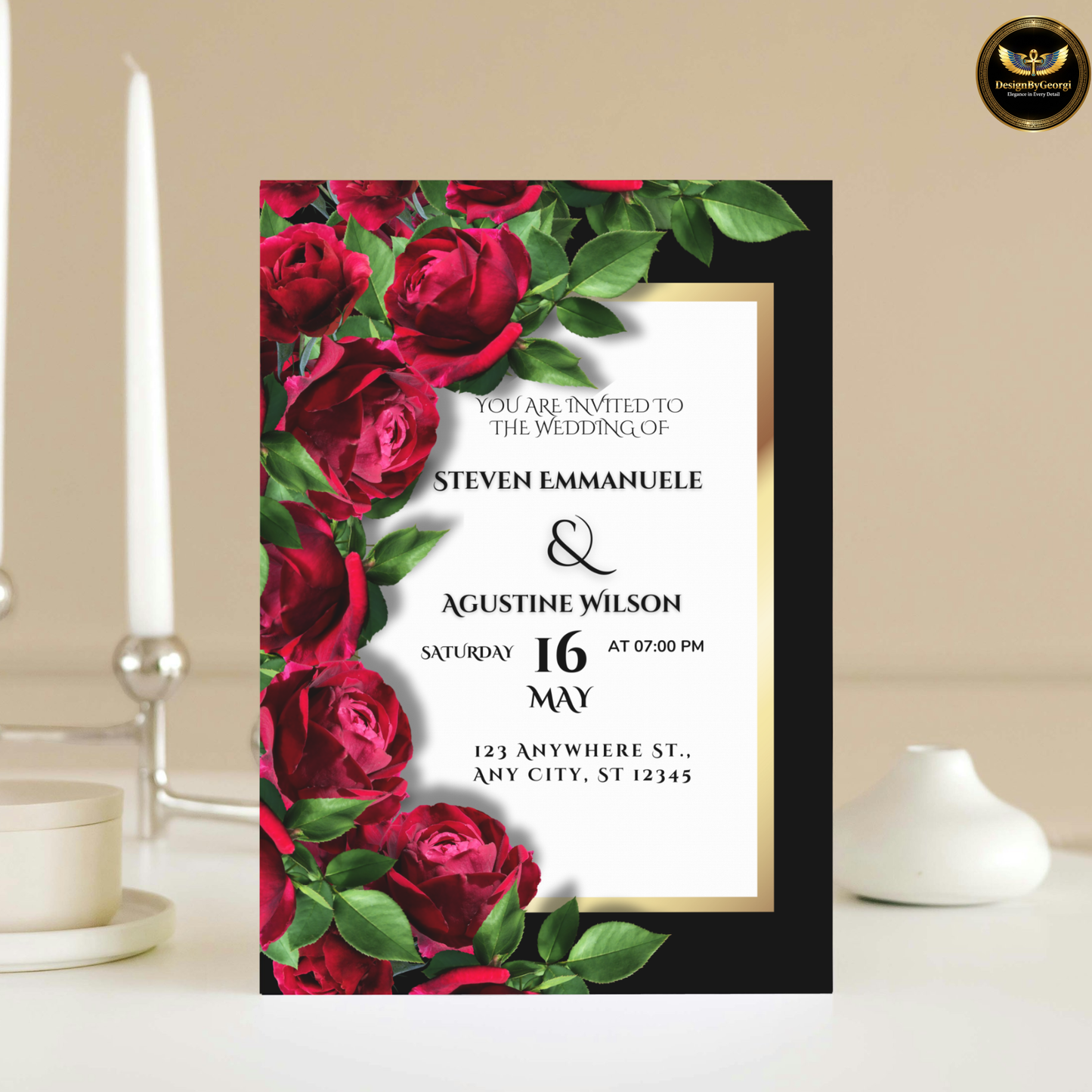 Elegant Rose Wedding Invitation Suite  Editable Canva Template | Save the Date, RSVP & More (Digital Download) Printable Invitation Template