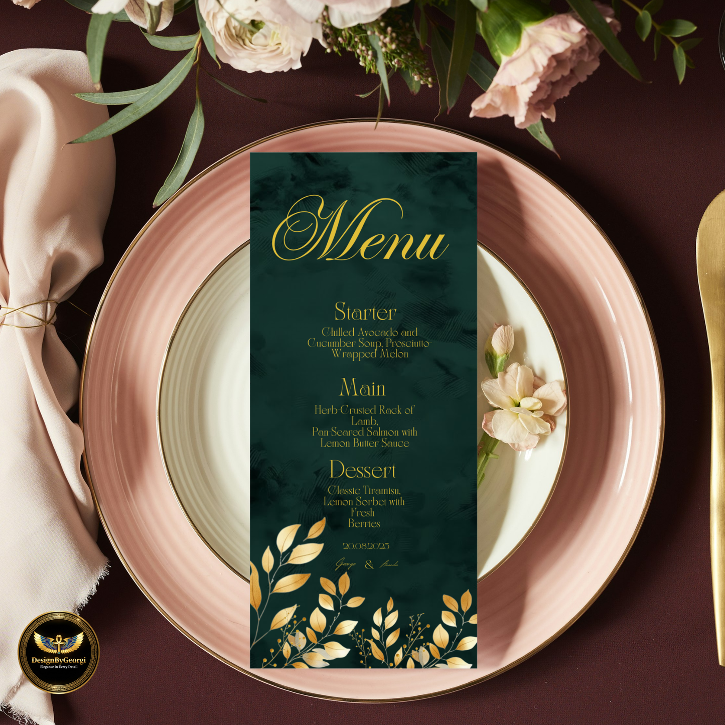 Emerald Velvet Wedding Invitation Suite – New Edition, Golden Leaf Botanical Design, Luxurious Elegant Editable Canva Set