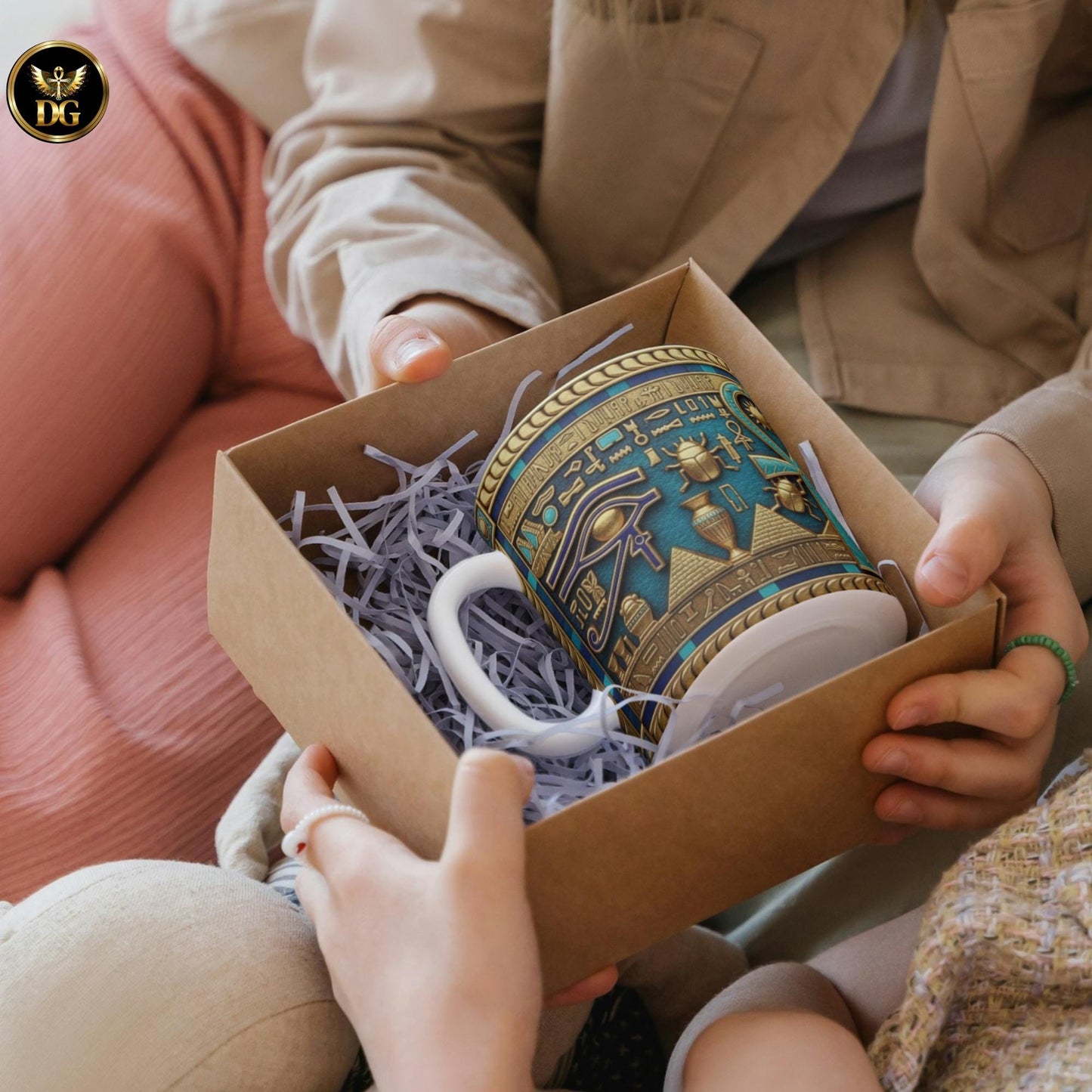 Egyptian Ankh and Eye Mug | Ancient Egyptian Hieroglyphics, Scarab and Pyramid Design