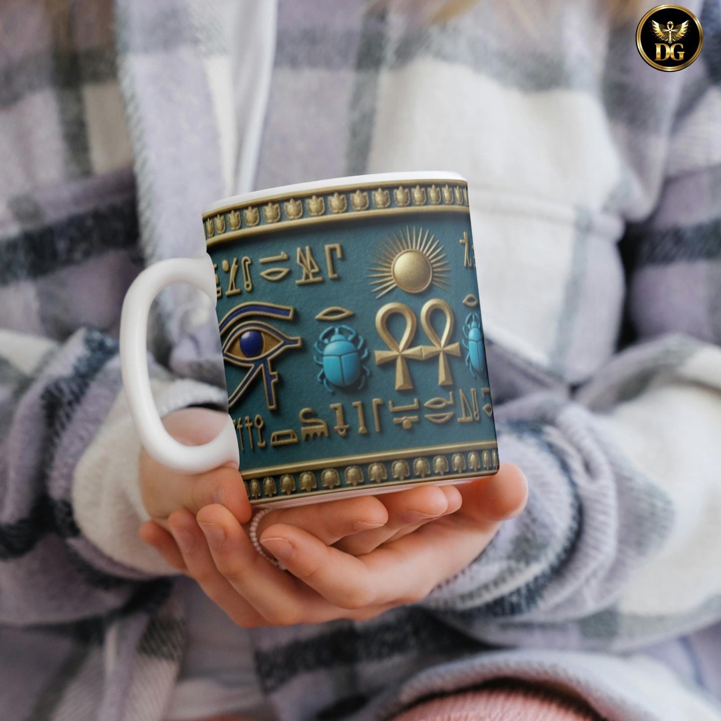 Egyptian Hieroglyphs Ankh Eye Mug | Ancient Egypt Scarab Symbols