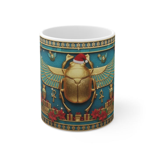 Egyptian Scarab Christmas Mug | Holiday Scarab Beetle Coffee Cup