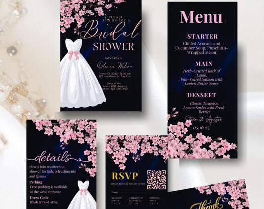 Navy Velvet Bridal Shower Invitation Suite
