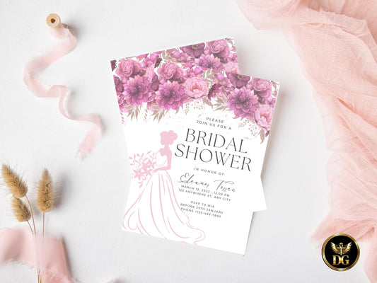 Dusty Rose Floral Bridal Shower Invitation: Editable Template Digital Download Printable Invitation Template Editable Canva Instant Download