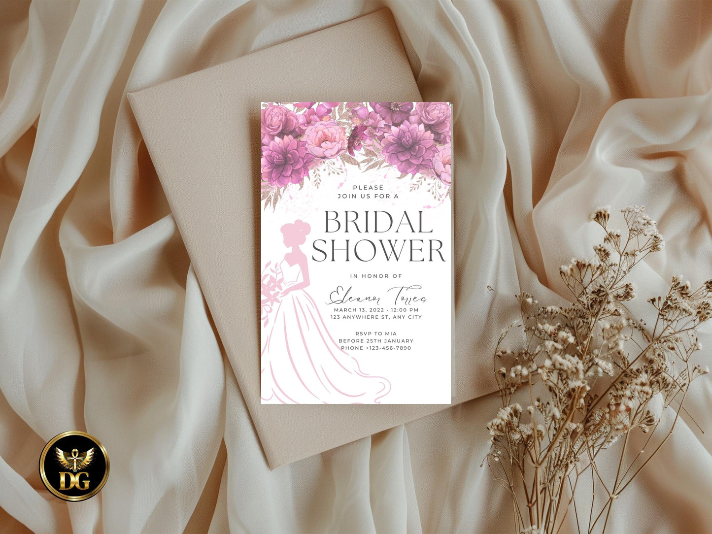 Dusty Rose Floral Bridal Shower Invitation: Editable Template Digital Download Printable Invitation Template Editable Canva Instant Download