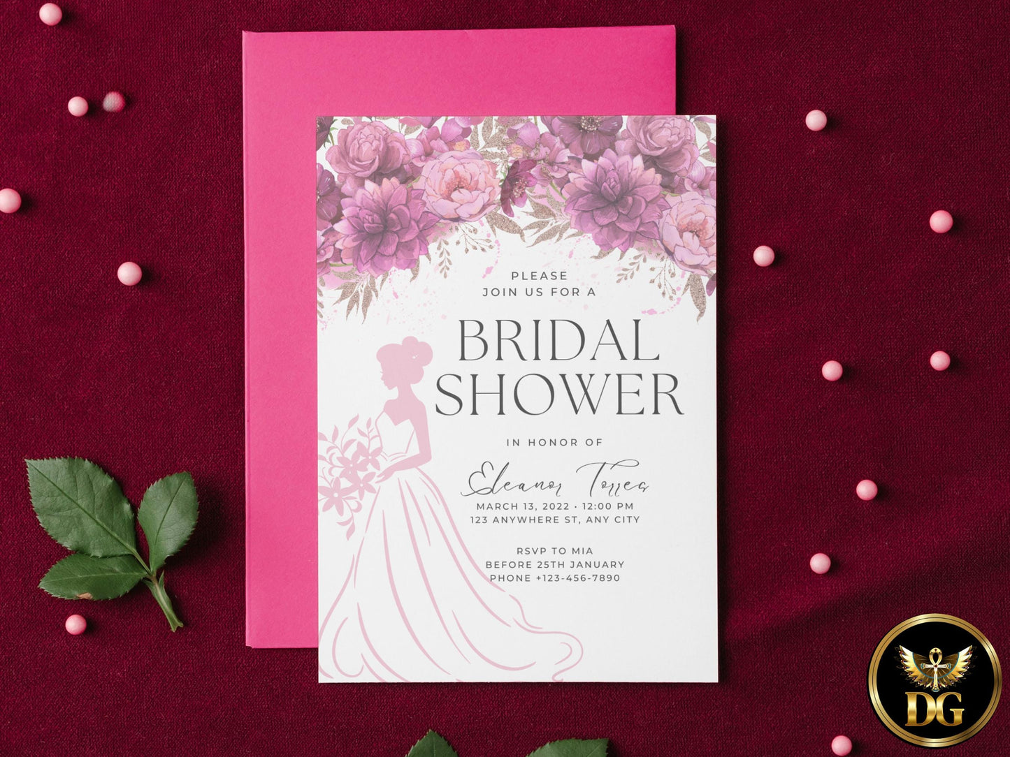 Dusty Rose Floral Bridal Shower Invitation: Editable Template Digital Download Printable Invitation Template Editable Canva Instant Download