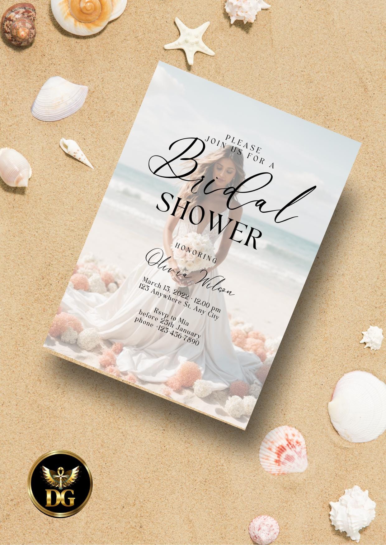 Beach Bridal Shower Invitation: Modern Ocean Theme (Digital Download, Template)Printable Invitation Template Editable Canva Instant Download