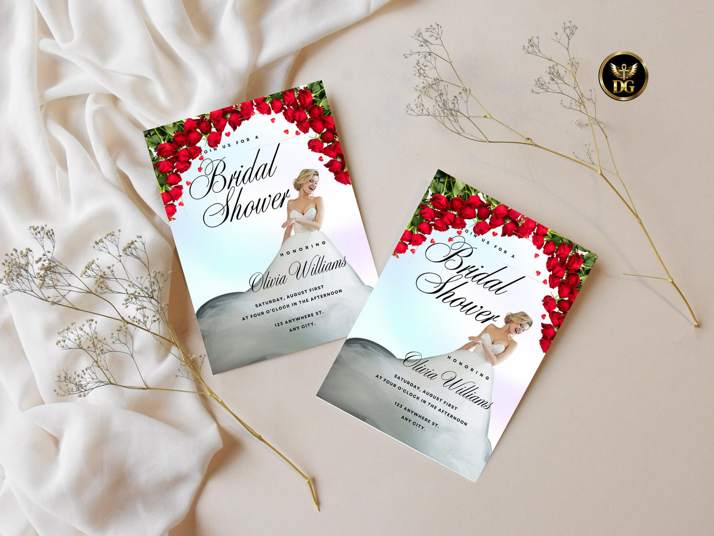 Rose Floral Bridal Shower Invitation | Editable & Printable Template | Instant Digital Download Printable Invitation Template Editable Canva