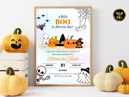 Spooky Halloween Baby Shower Invitation Little Boo is Almost Due Digital Download Customizable Printable TemplatePrintable Template Editable