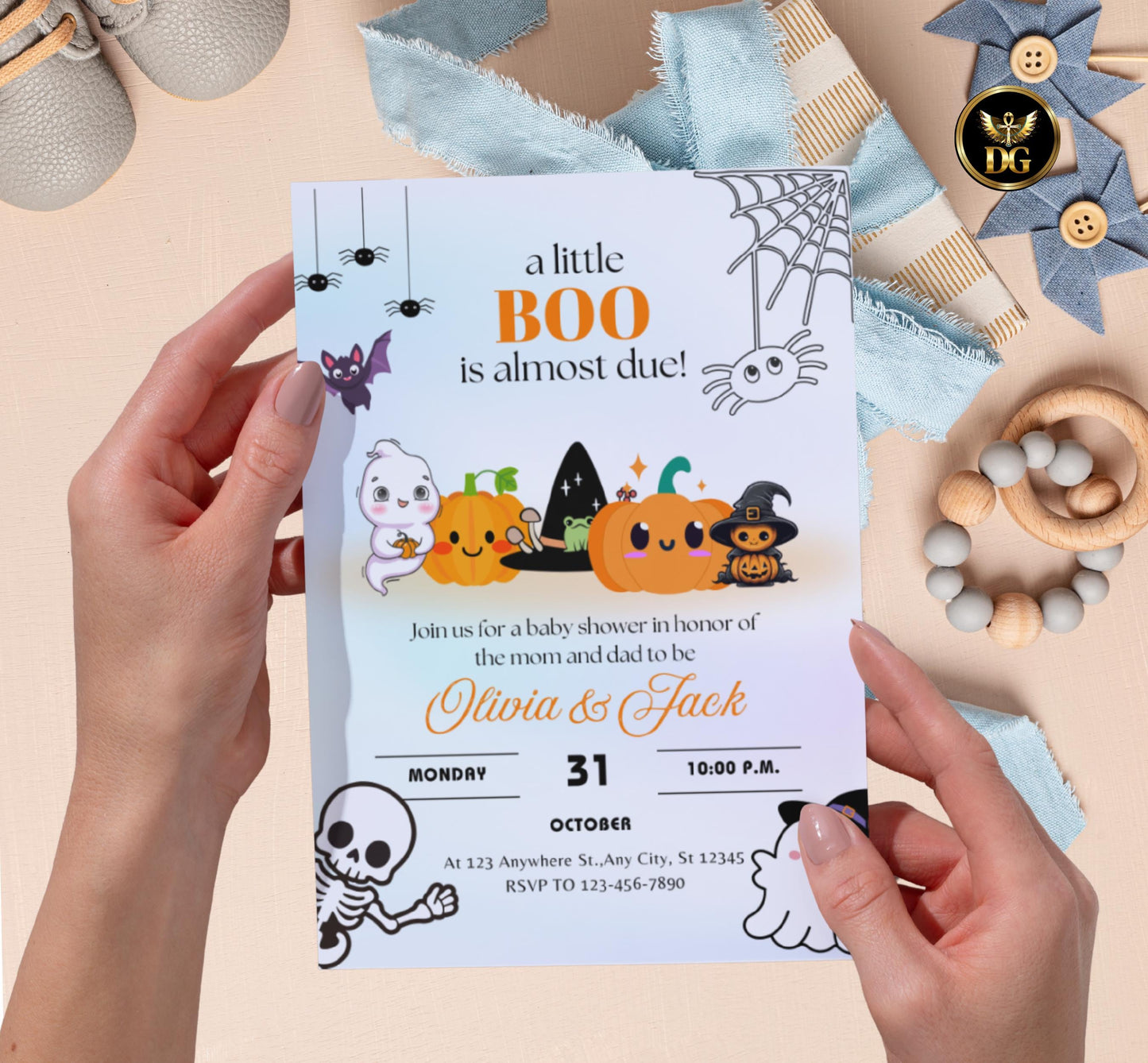 Spooky Halloween Baby Shower Invitation Little Boo is Almost Due Digital Download Customizable Printable TemplatePrintable Template Editable