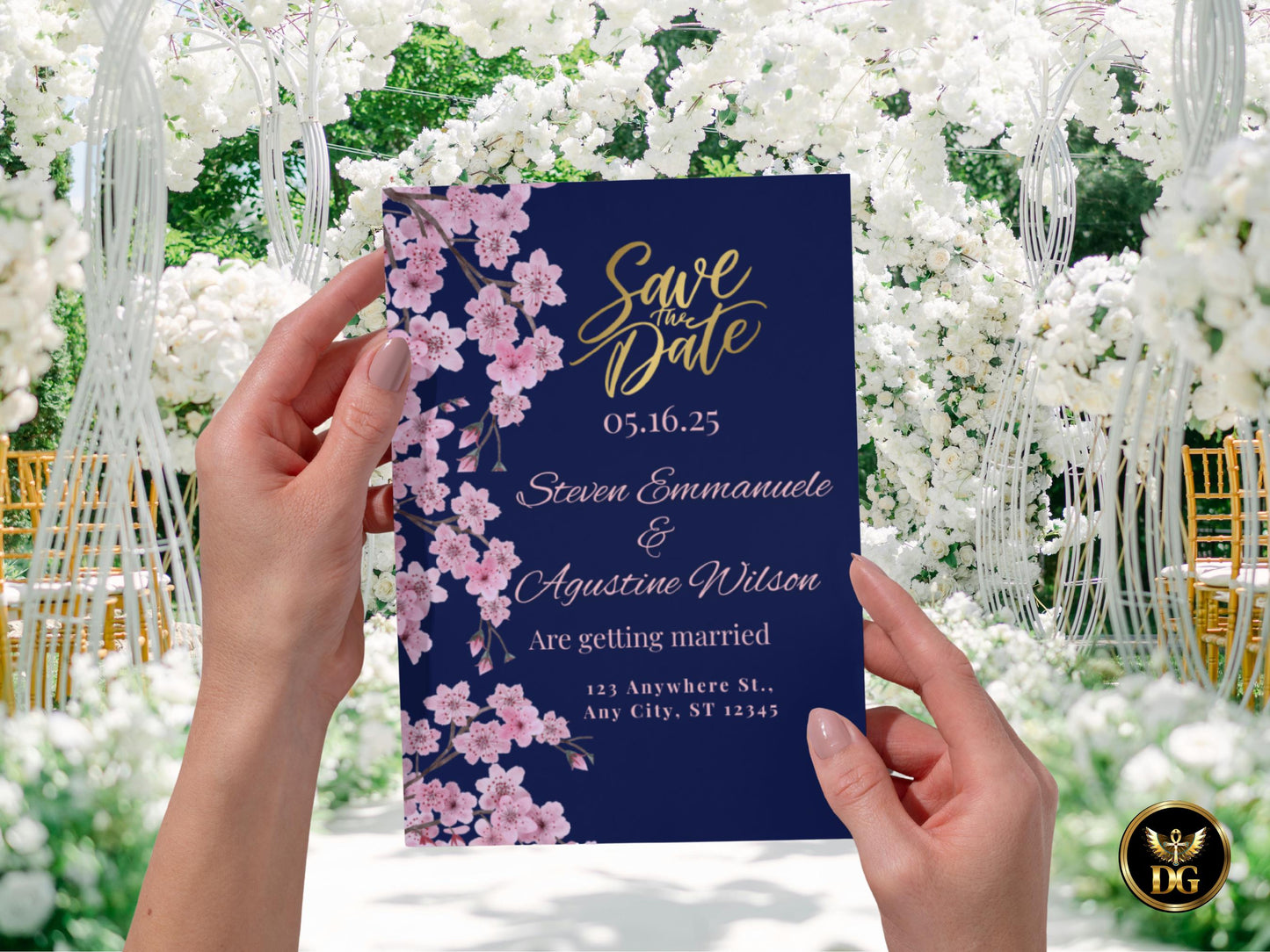 Navy CherryBlossom Wedding Invitation Suite Editable Template (Digital Download)Printable Invitation Template Editable Canva InstantDownload