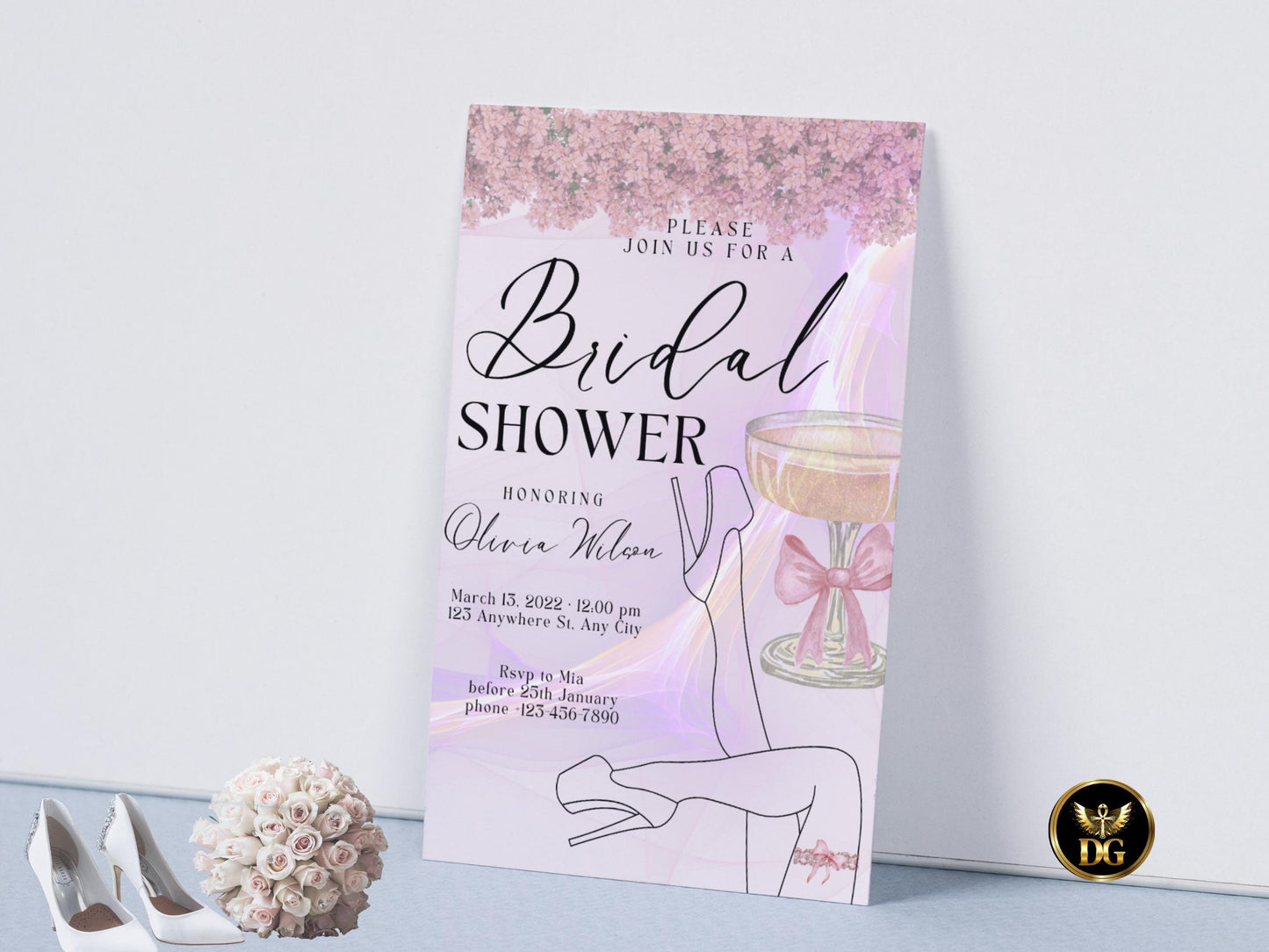 Pink Floral Bridal Shower Invitation Template Editable Canva Design(Digital Download)Printable Invitation Template Editable Canva Instant