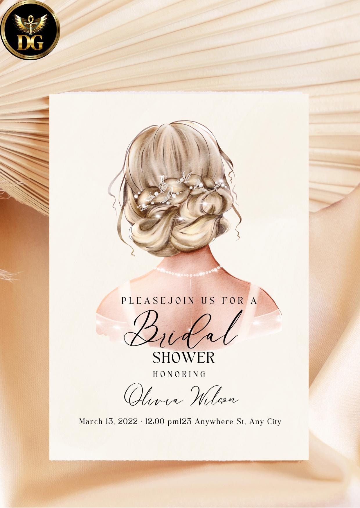Elegant Bridal Shower Invitation Suite: Bride Illustration (Digital Download) Printable Invitation Template Editable Canva Instant Download