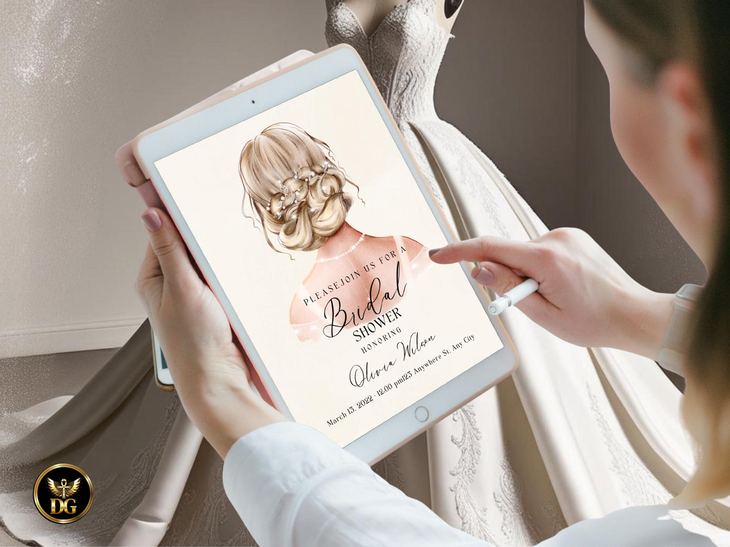 Elegant Bridal Shower Invitation Suite: Bride Illustration (Digital Download) Printable Invitation Template Editable Canva Instant Download