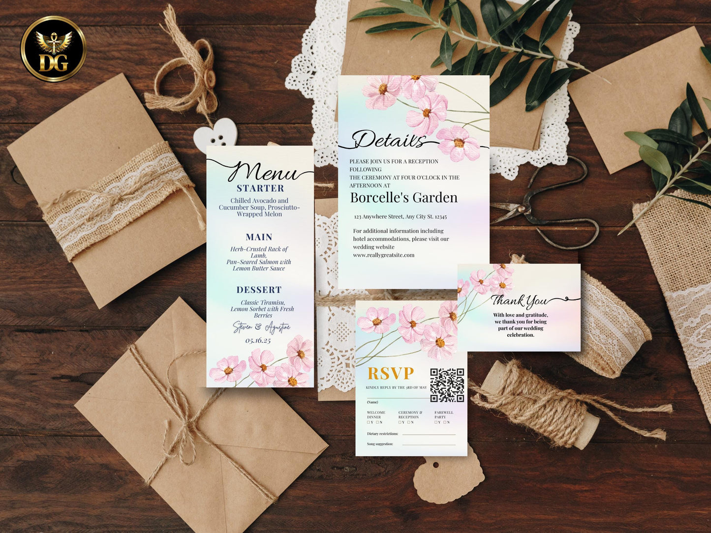 Elegant Cherry Blossom Wedding Invitation Suite: Pink Floral (Digital Download)Printable Invitation Template Editable Canva Instant Download