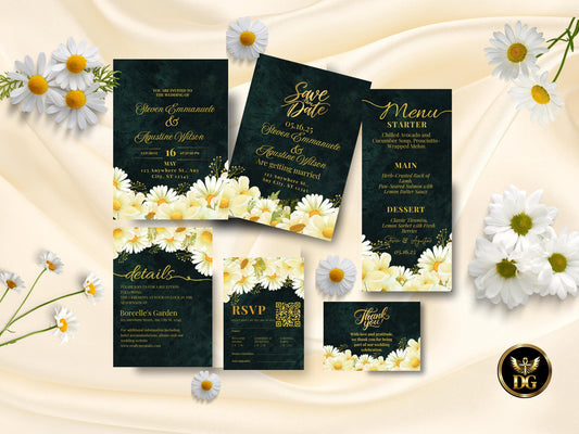Emerald Velvet Floral Wedding Invitation Suite (Digital Download) Printable Invitation Template Editable Canva Instant Download