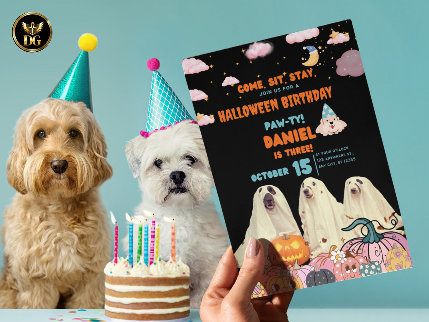 Editable Halloween Dog Birthday Invitation Ghost Pawty Invite Printable Template Printable Invitation Template Editable Instant Download