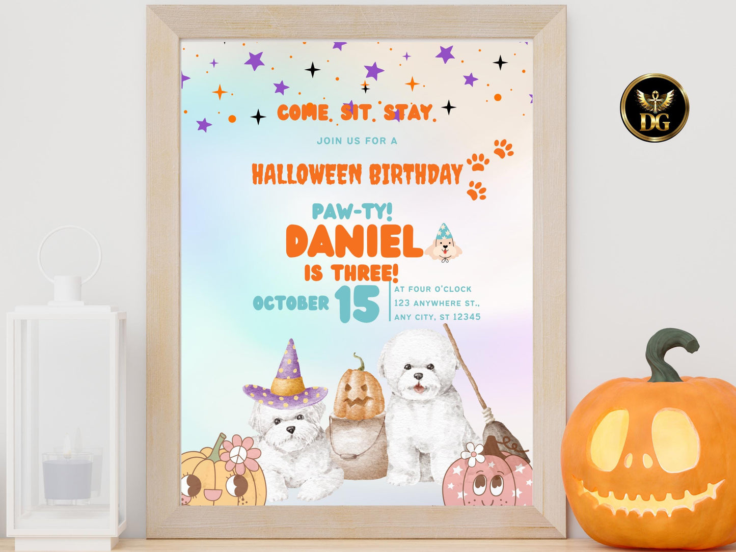 Halloween Dog Birthday Invitation: Customizable Paw-ty Digital Printable Printable Invitation Template Editable Canva Instant Download