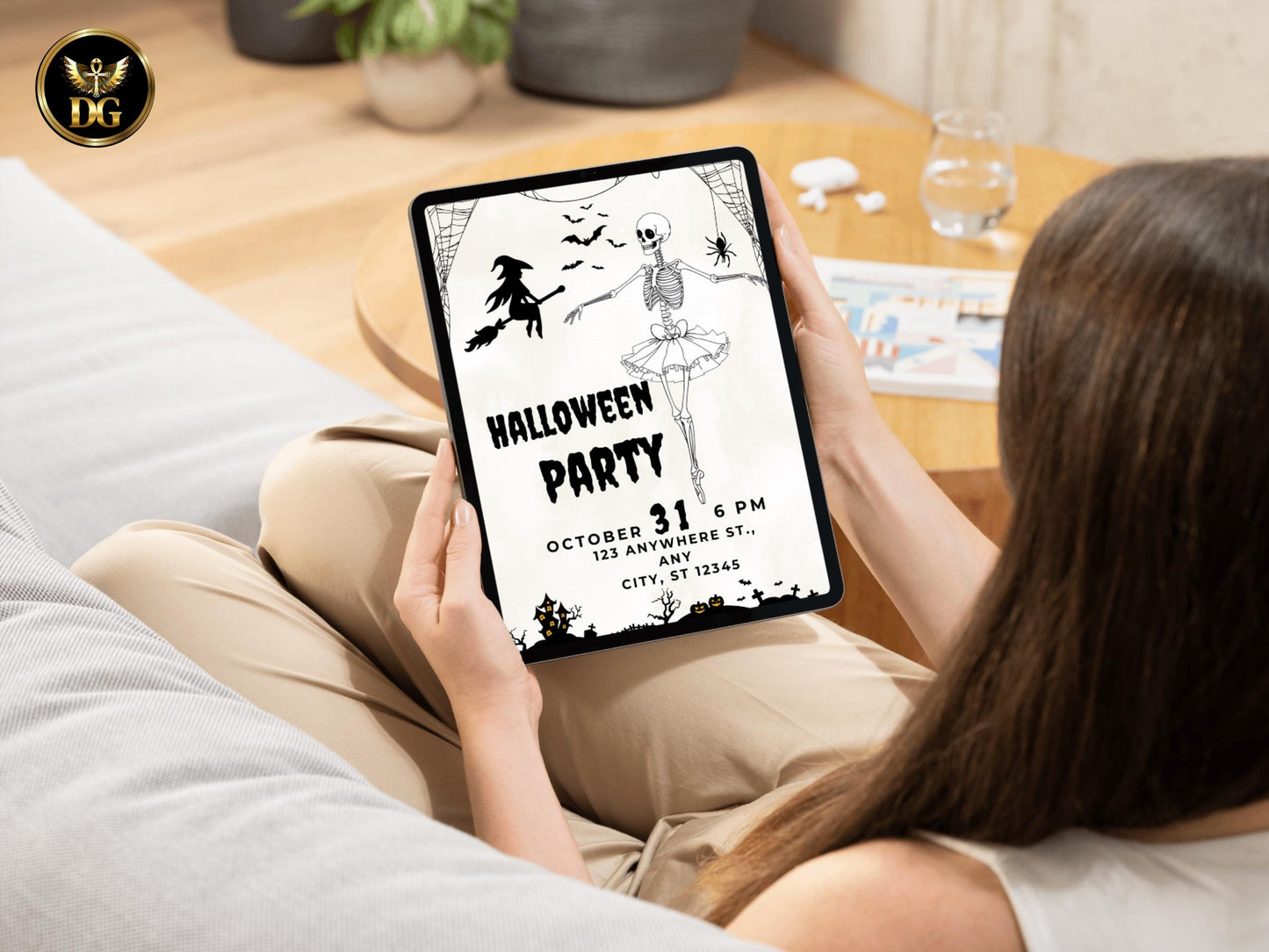 Spooky Halloween Party Invitation | Elegant Skeleton Dancer Digital Printable Printable Invitation Template Editable Canva Instant Download
