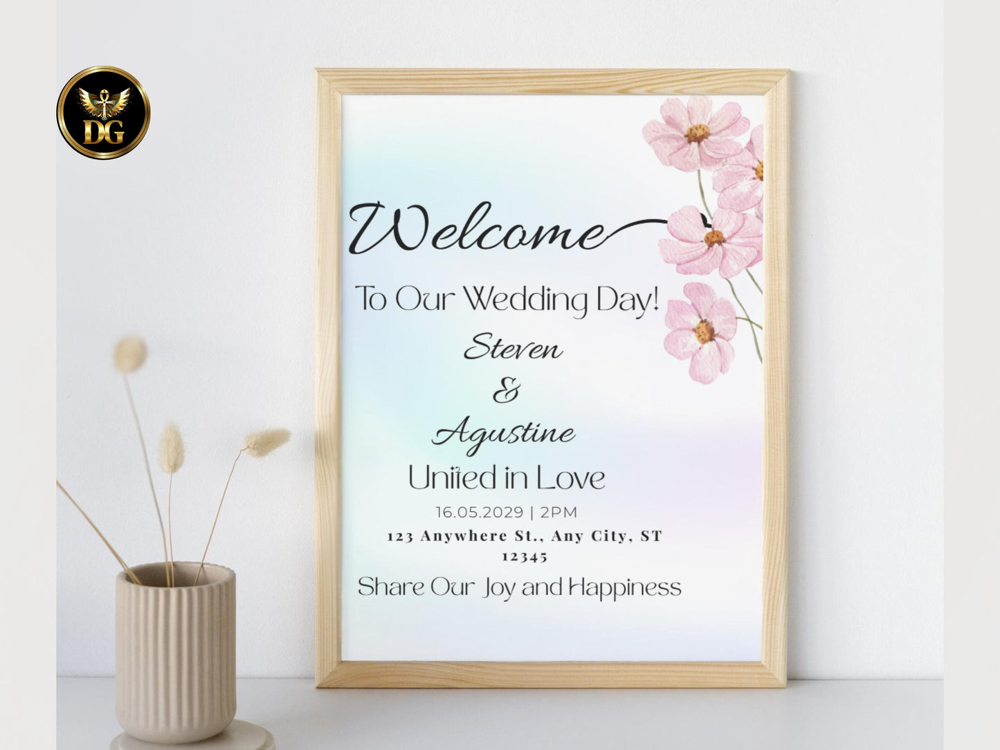 Pastel Pink Floral Wedding Welcome Sign Template (3 Sizes) (Digital Download) Printable Invitation Template Editable Canva Instant Download