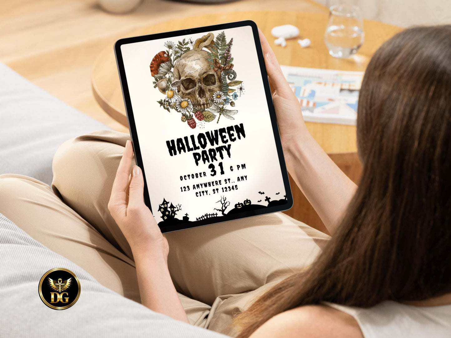 Spooky Floral Skull Halloween Party Invitation Printable Digital Download Printable Invitation Template Editable Canva Instant Download