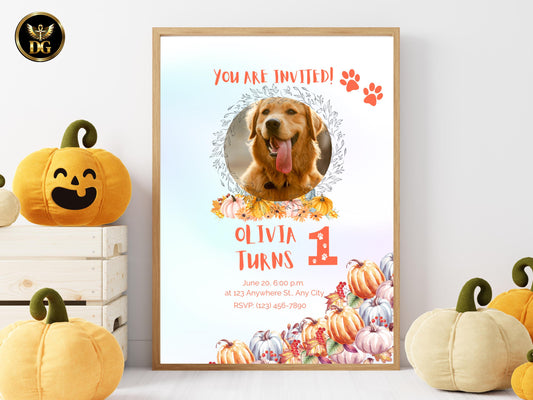 Goldendoodle Puppy Birthday Invitation: Fall Pumpkins Theme (Editable Digital Download)Printable Invitation Template Editable Canva Instant