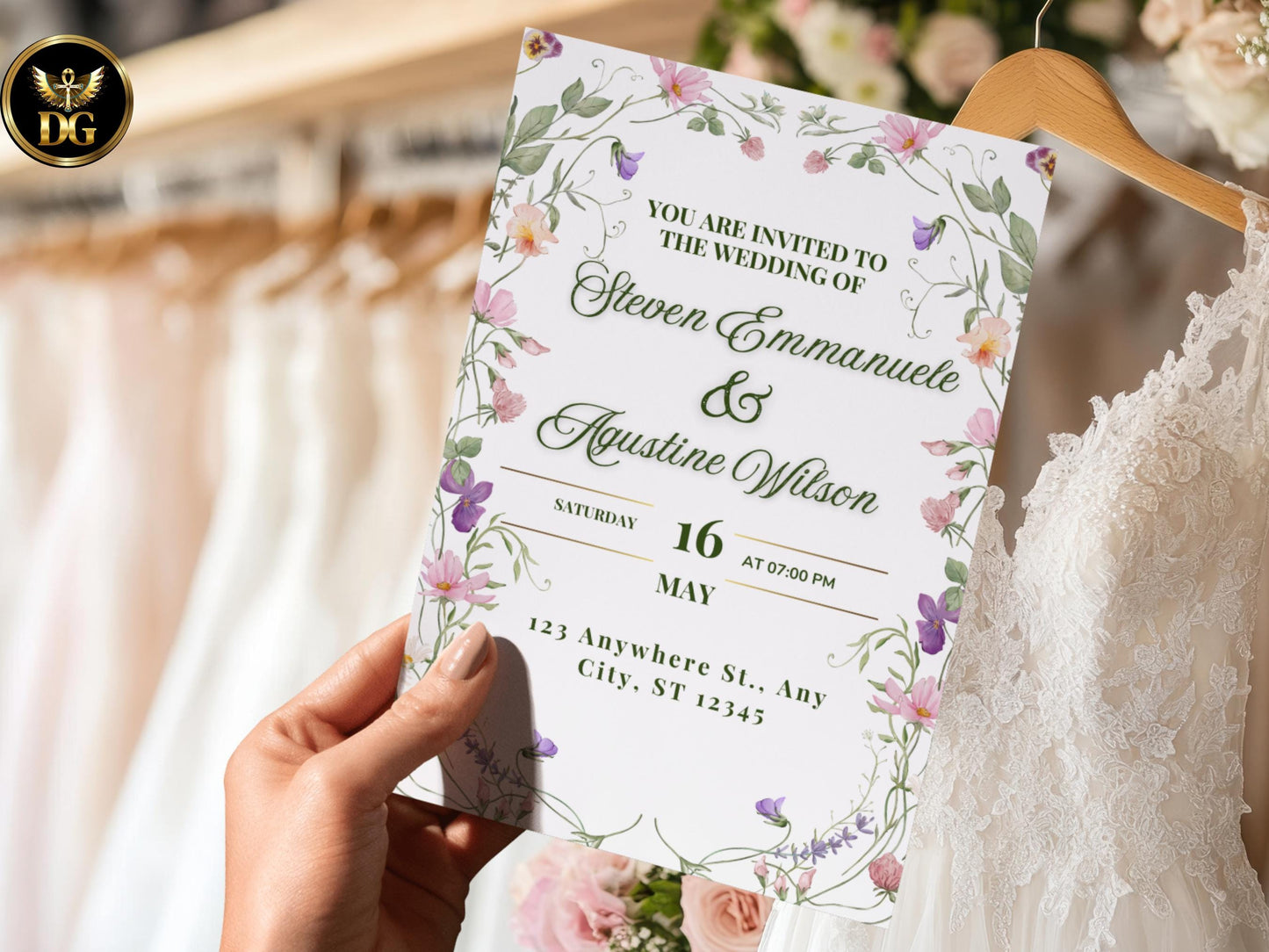 Floral Boho Wedding Invitation Suite Printable Save the Date Invite Menu, RSVP Digital Download Printable Invitation Template Editable Canva