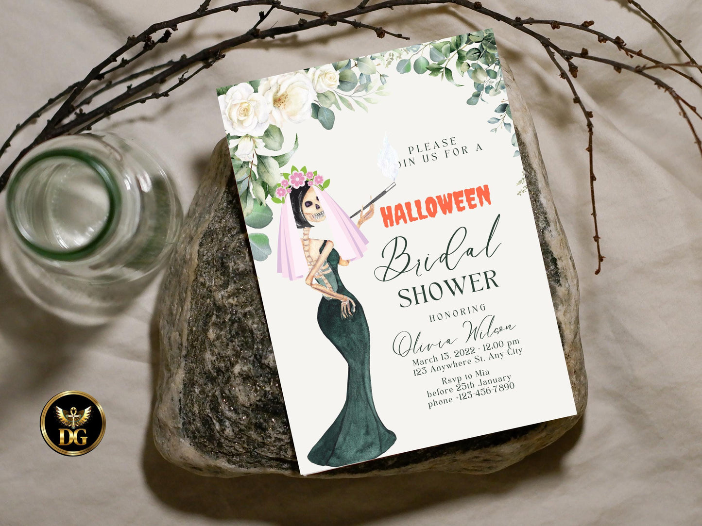 Spooky Skeleton Bride Halloween Bridal Shower Invite Editable Printable Template Gothic Digital Download Printable Invitation Template