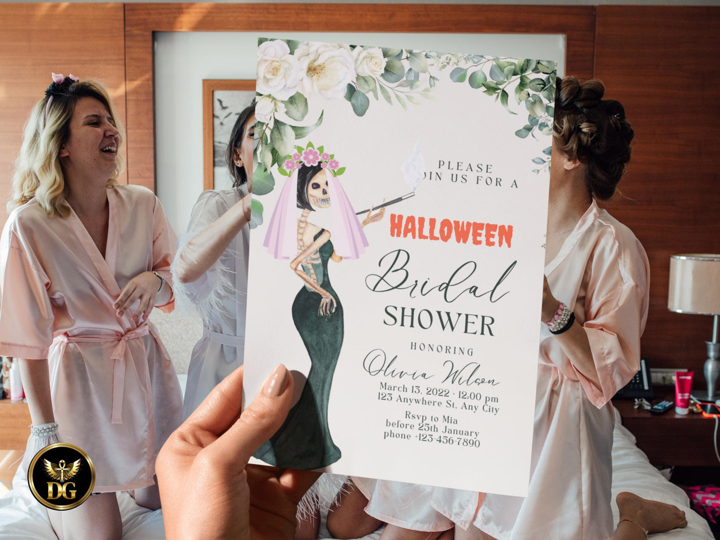 Spooky Skeleton Bride Halloween Bridal Shower Invite Editable Printable Template Gothic Digital Download Printable Invitation Template