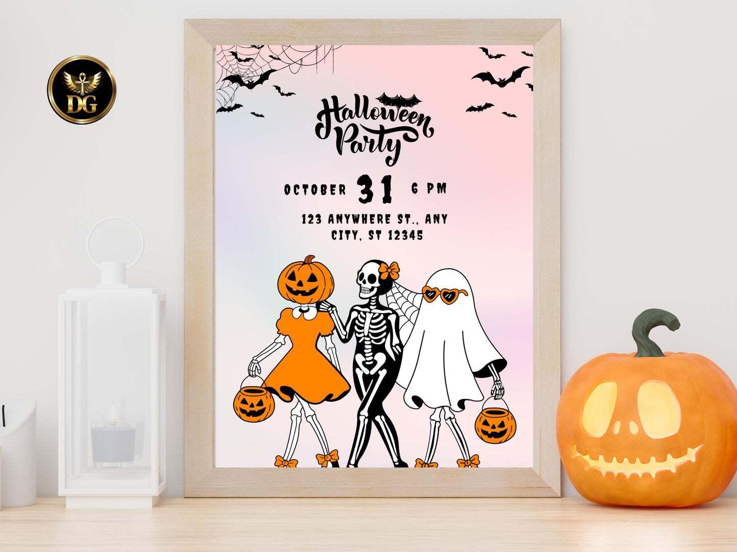 Halloween Digital Invitation Template, Editable Girls Party Evite for Text or WhatsApp, Printable Spooky Celebration Canva Instant Download