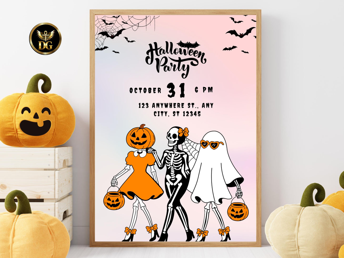 Halloween Digital Invitation Template, Editable Girls Party Evite for Text or WhatsApp, Printable Spooky Celebration Canva Instant Download