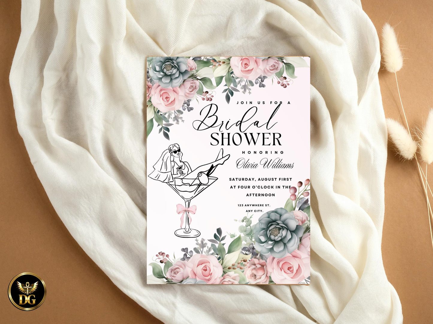 Elegant Floral Bridal Shower Invitation: Editable Template (Digital Download) Printable Invitation Template Editable Canva Instant Download
