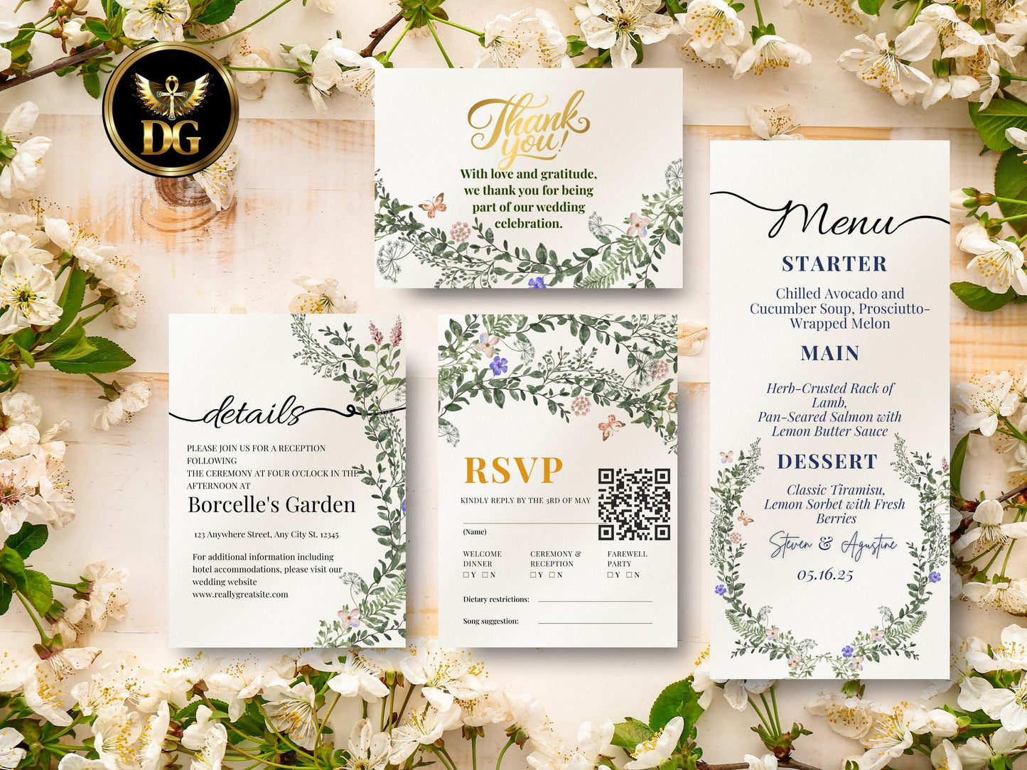 Elegant Floral Wedding Invitation Suite | Printable Greenery Set Printable Invitation Template Editable Canva Instant Download