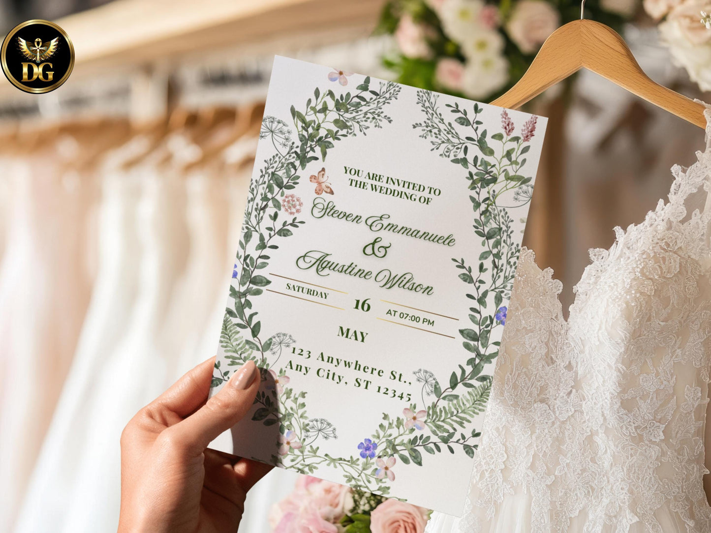 Elegant Floral Wedding Invitation Suite | Printable Greenery Set Printable Invitation Template Editable Canva Instant Download