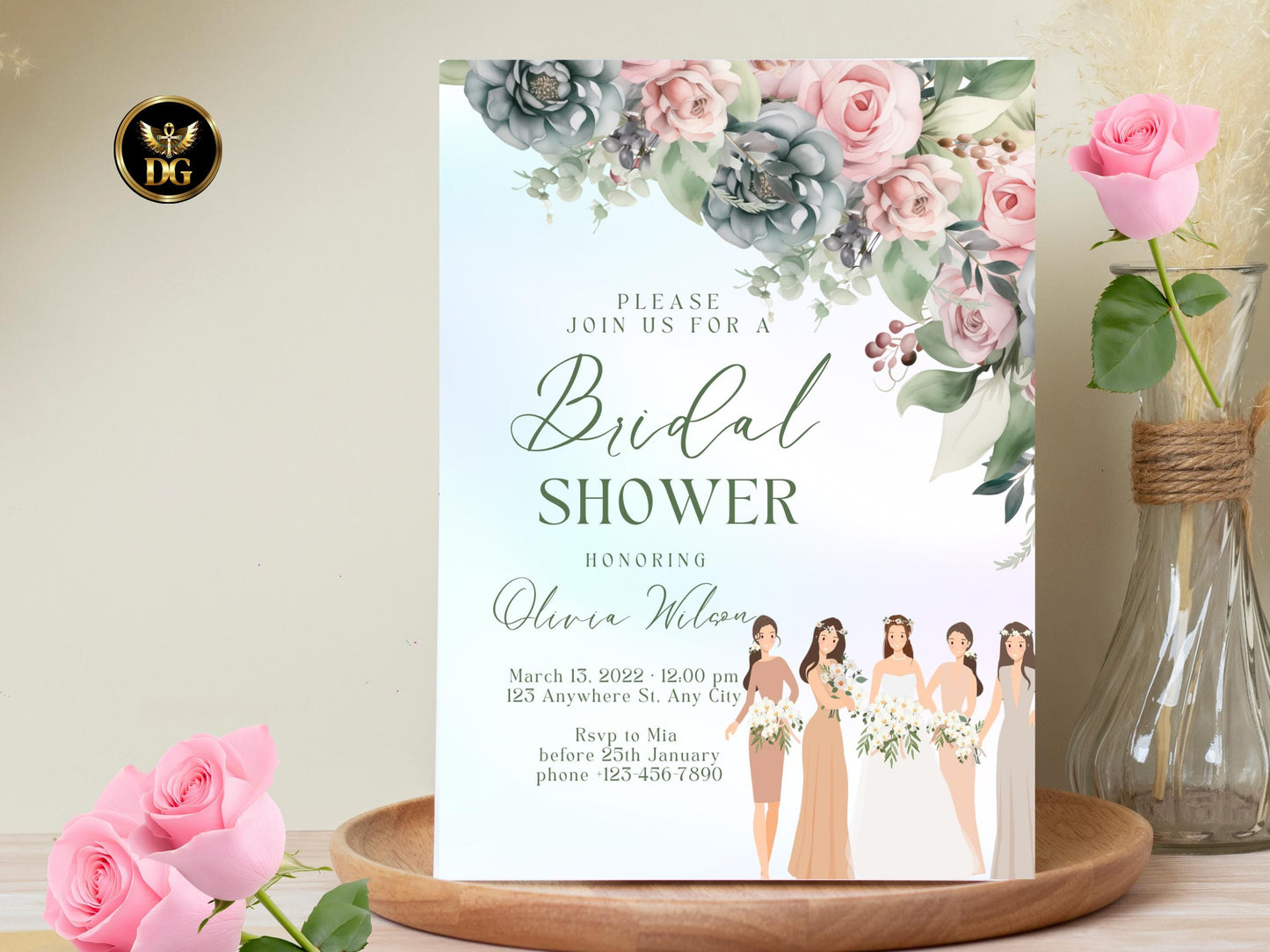 Floral Watercolor Bridal Shower Invitation Template (Digital Download) Printable Invitation Template Editable Canva Instant Download