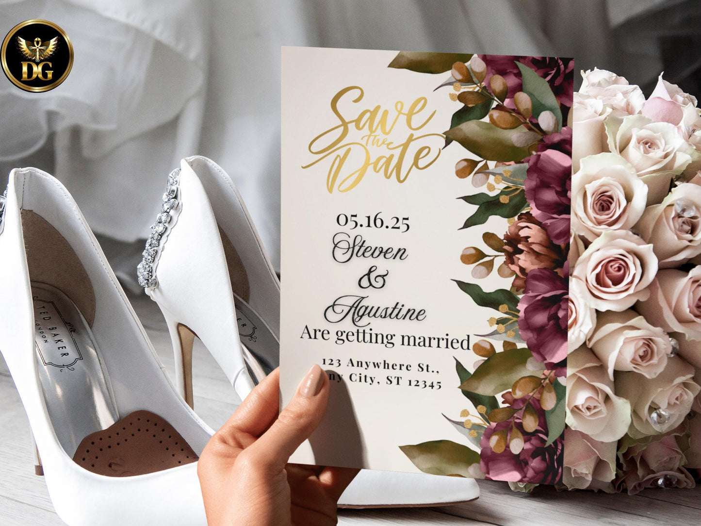 Burgundy Floral Wedding Invitation Suite: Editable Template (Digital Download) Printable Invitation Template Editable Canva Instant Download