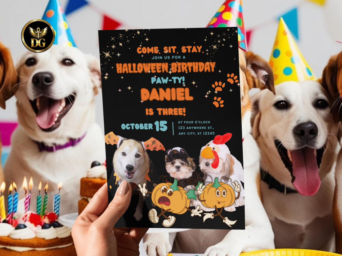 Halloween Dog Birthday Paw-ty Invitation: Editable Costume Pet Party (Digital Download)